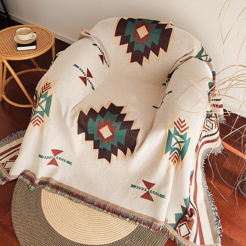 Bohemian Boho Blanket Throw with Fringe