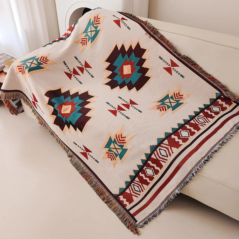 Bohemian Boho Blanket Throw with Fringe