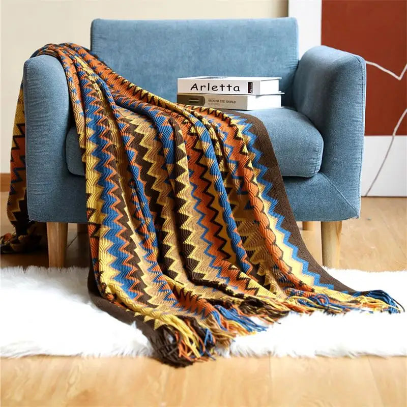 Hand Knitted Blanket Throw with Tassel