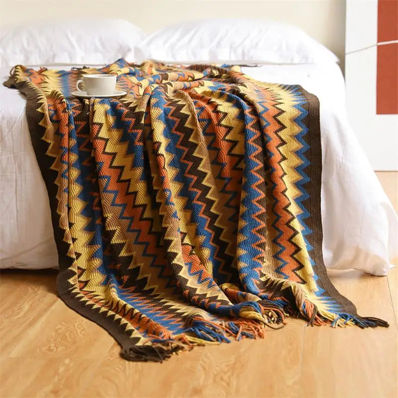 Hand Knitted Blanket Throw with Tassel