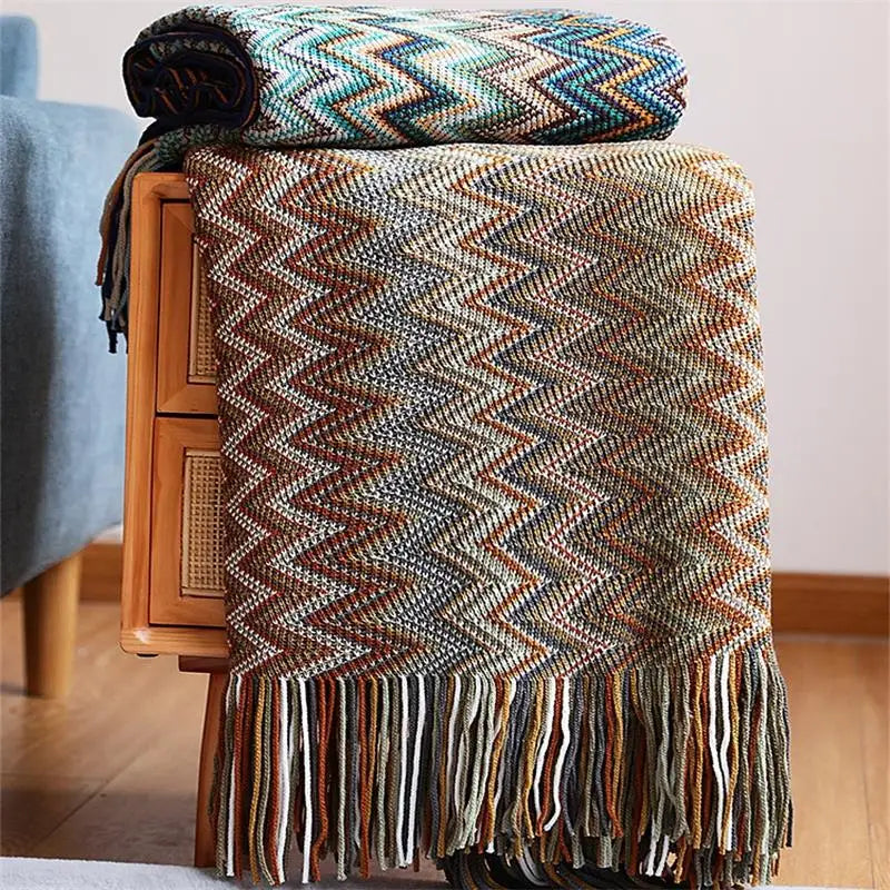 Hand Knitted Blanket Throw with Tassel