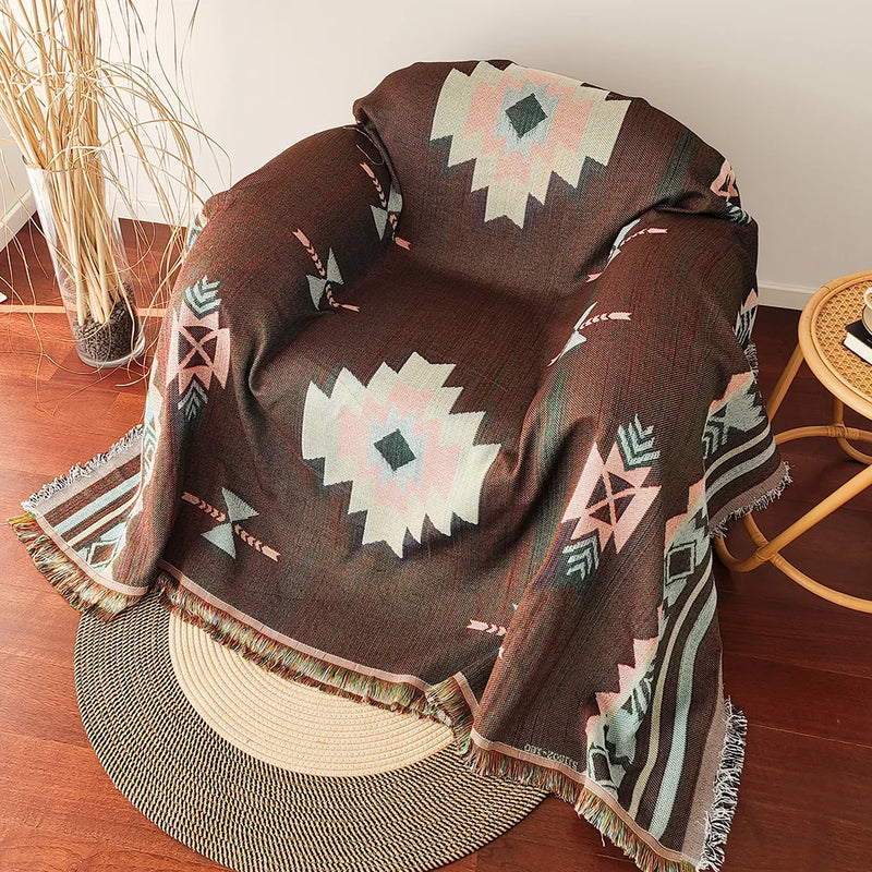 Bohemian Boho Blanket Throw with Fringe