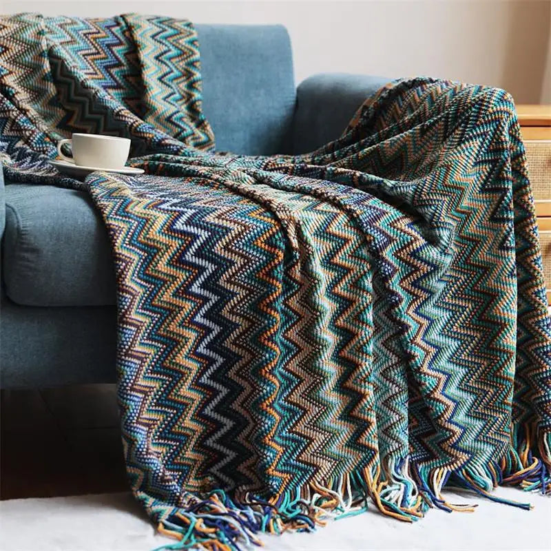 Hand Knitted Blanket Throw with Tassel